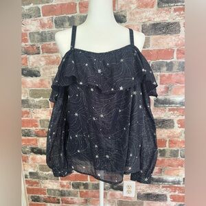 Anthropologie Floreat Starlit Cold Shoulder Blouse, L